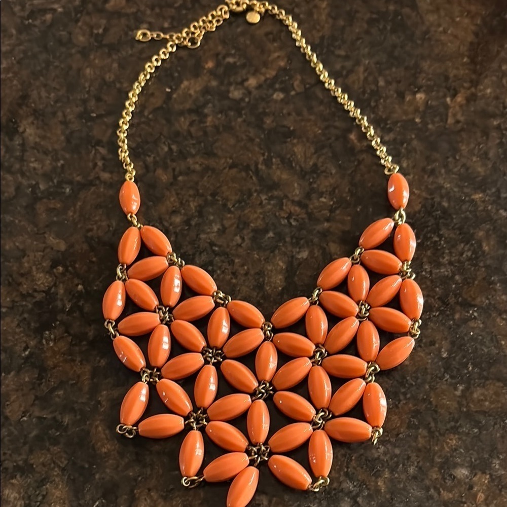 J. Crew Orange and Gold Floral Bib Necklace